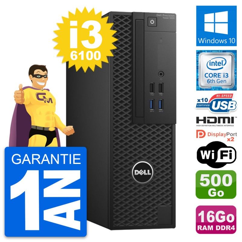 Dell Precision T3420 SFF Computer - i3-6100, 16GB RAM, 500GB HDD, HDMI, WiFi