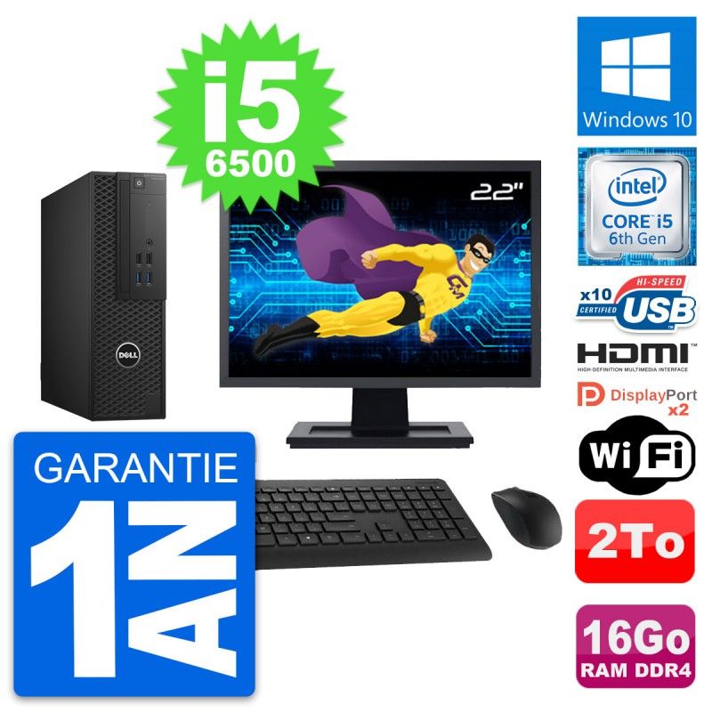 Dell T3420 SFF Desktop Computer - 22" Screen, i5-6500, 16GB RAM, 2TB HDD, HDMI, WiFi