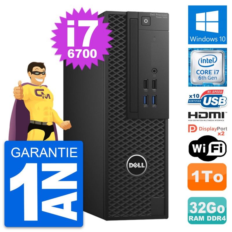 Dell Precision T3420 SFF Computer - i7-6700, 32GB RAM, 1TB HDD, HDMI, WiFi