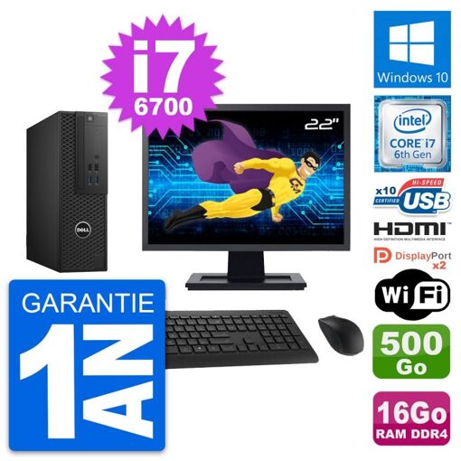 Dell T3420 SFF Desktop PC - 22" Screen, i7-6700, 16GB RAM, 500GB HDD, HDMI, WiFi
