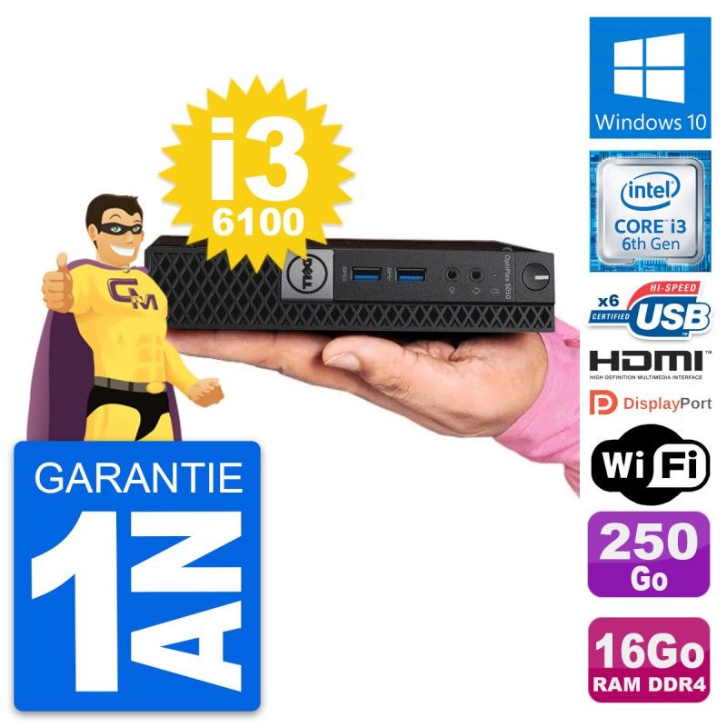 Dell Mini PC 5050 - Core i3, 16GB RAM, 250GB SSD, HDMI, WiFi, Windows 10