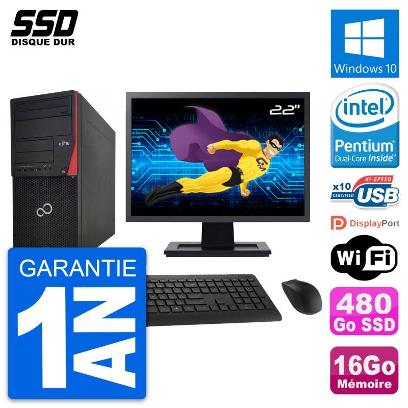 Fujitsu P920 22-inch PC Tower - Intel Pentium G3220, 16GB RAM, 480GB SSD, Windows 10, WiFi