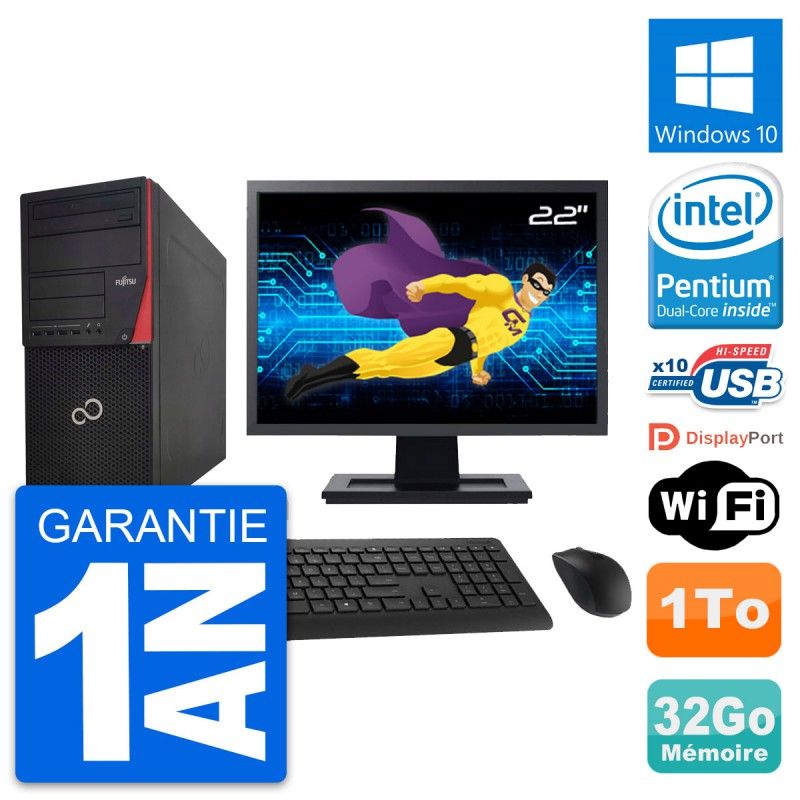 Fujitsu P920 22-inch PC Tower - Intel G3220, 32GB RAM, 1TB HDD, Windows 10, WiFi