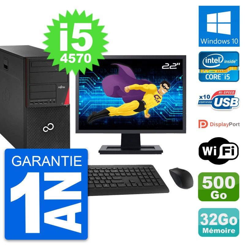 Fujitsu P920 22-Inch PC Tower - i5-4570, 32GB RAM, 500GB Disk, Windows 10, WiFi
