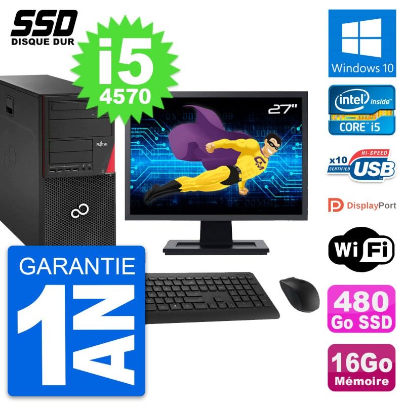 Fujitsu P920 Tower PC - 27" Screen, Intel i5-4570, 16GB RAM, 480GB SSD, Windows 10, WiFi