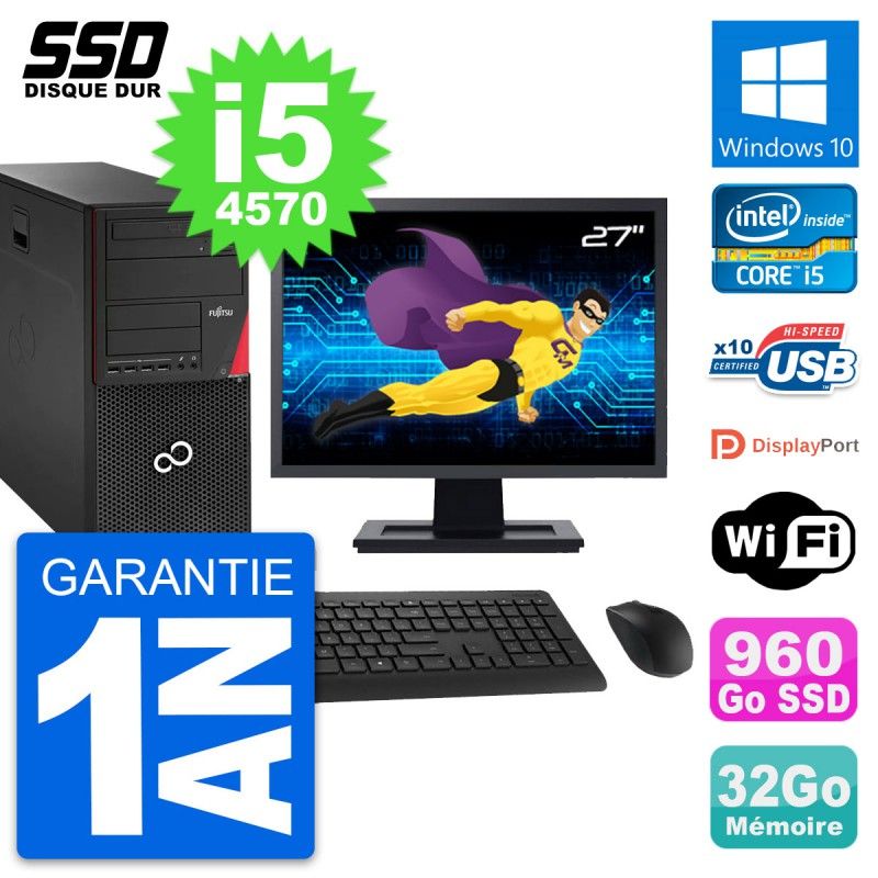 Fujitsu P920 27" PC Tower - Intel i5-4570, 32GB RAM, 960GB SSD, Windows 10, WiFi