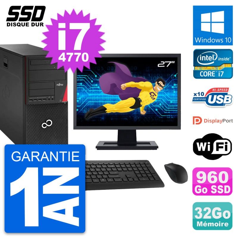 Fujitsu P920 27-Inch PC Tower - Intel i7-4770, 32GB RAM, 960GB SSD, Windows 10