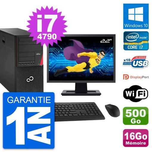 Torre de PC Fujitsu P920 - Pantalla de 22'', i7-4790, 16GB de RAM, Disco de 500GB, Windows 10, WiFi
