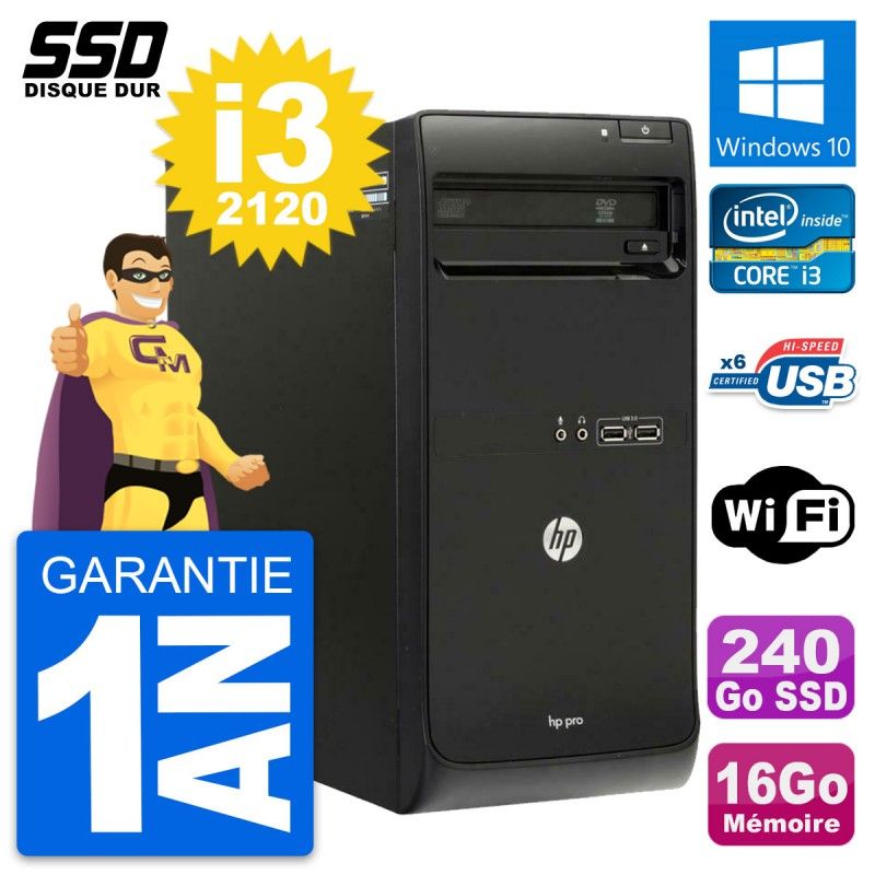 HP Pro 3400 MT PC - Intel Core i3, 16GB RAM, 240GB SSD, Windows 10