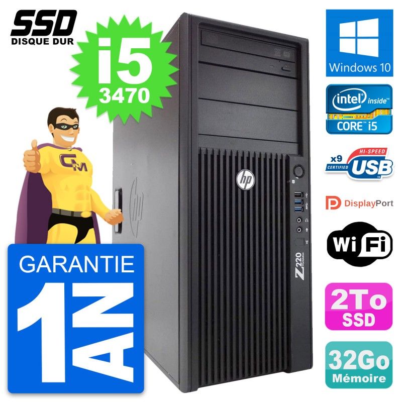 HP WorkStation Z220 PC - Intel Core i5, 32GB RAM, 2TB SSD, Windows 10