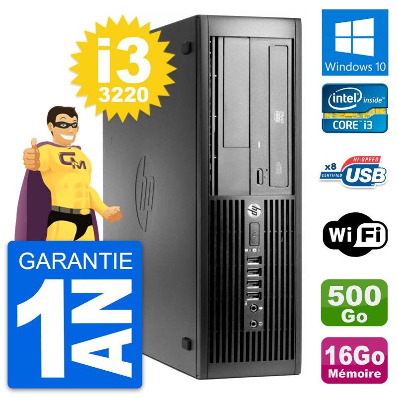 Ordinateur de bureau HP Compaq Pro 4300 SFF - Processeur Intel Core i3-3220, 16 Go de RAM, Disque dur 500 Go, Windows 10, Wifi