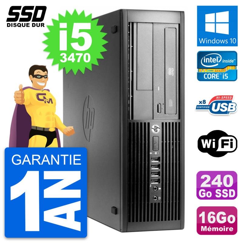 Ordinateur de bureau HP Compaq Pro 4300 SFF - Processeur Intel Core i5-3470, 16 Go RAM, 240 Go SSD, Windows 10, Wifi