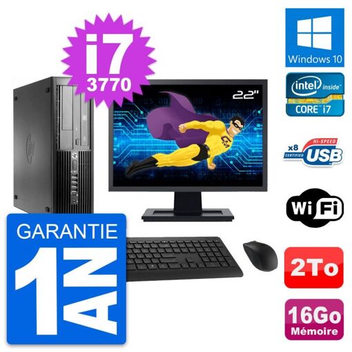 HP Pro 4300 SFF PC - 22" Screen, Intel i7-3770, 16GB RAM, 2TB HDD, Windows 10, WiFi