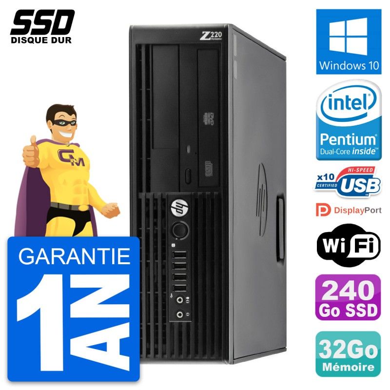 HP WorkStation Z220 SFF - Intel Pentium G2020, 32GB RAM, 240GB SSD, Windows 10, WiFi