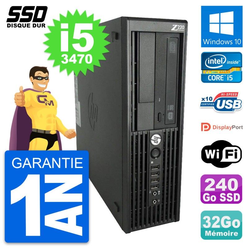 HP WorkStation Z220 SFF - Intel Core i5-3470, 32GB RAM, 240GB SSD, Windows 10, WiFi