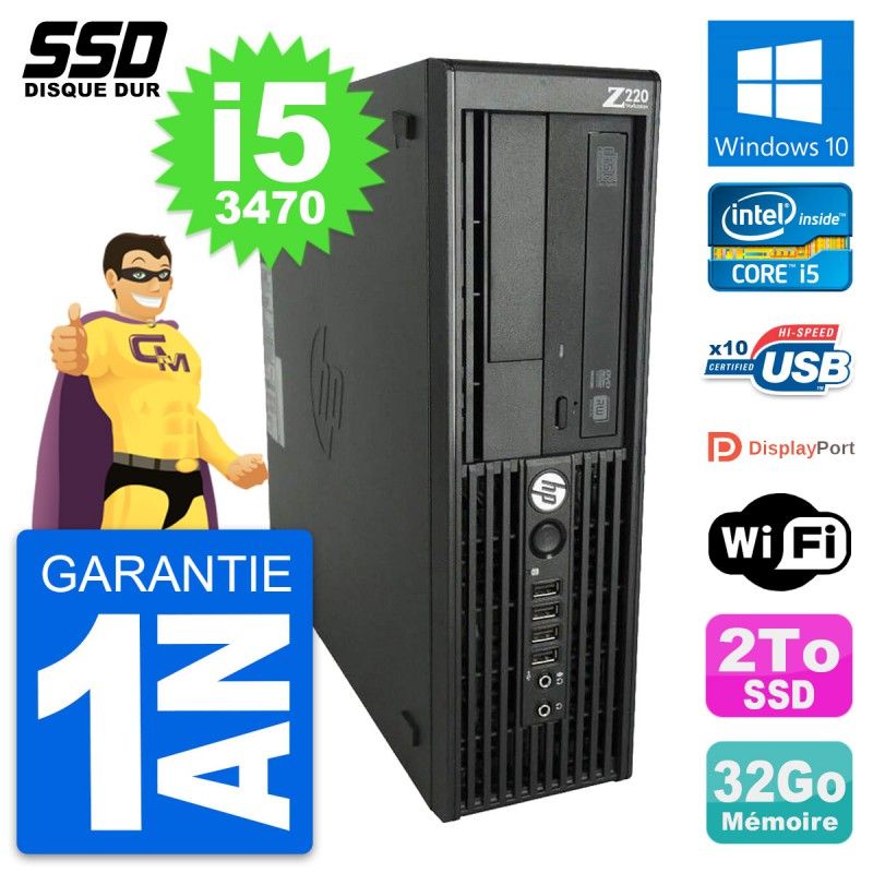 HP WorkStation Z220 SFF - Intel Core i5-3470, 32GB RAM, 2TB SSD, Windows 10, WiFi