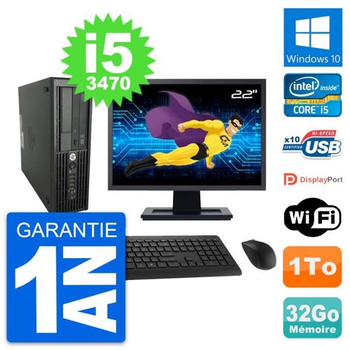 HP WorkStation Z220 SFF Computer - 22" Screen, i5-3470, 32GB RAM, 1TB HDD, Windows 10, Wifi