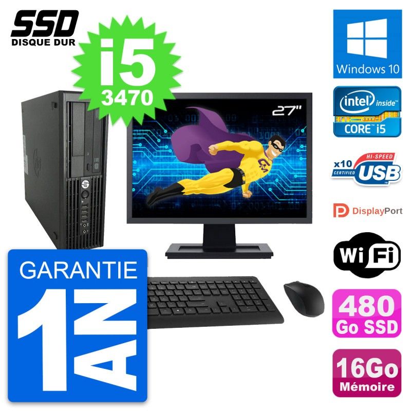 HP WorkStation Z220 SFF Computer | 27" Screen | i5-3470 | 16GB RAM | 480GB SSD | Windows 10 | WiFi