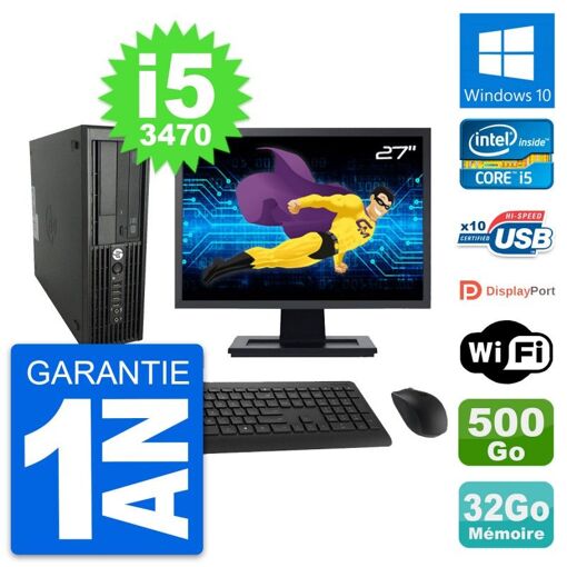 HP Z220 SFF Desktop Computer - 27" Screen, Core i5-3470, 32GB RAM, 500GB HDD, WiFi, Windows 10