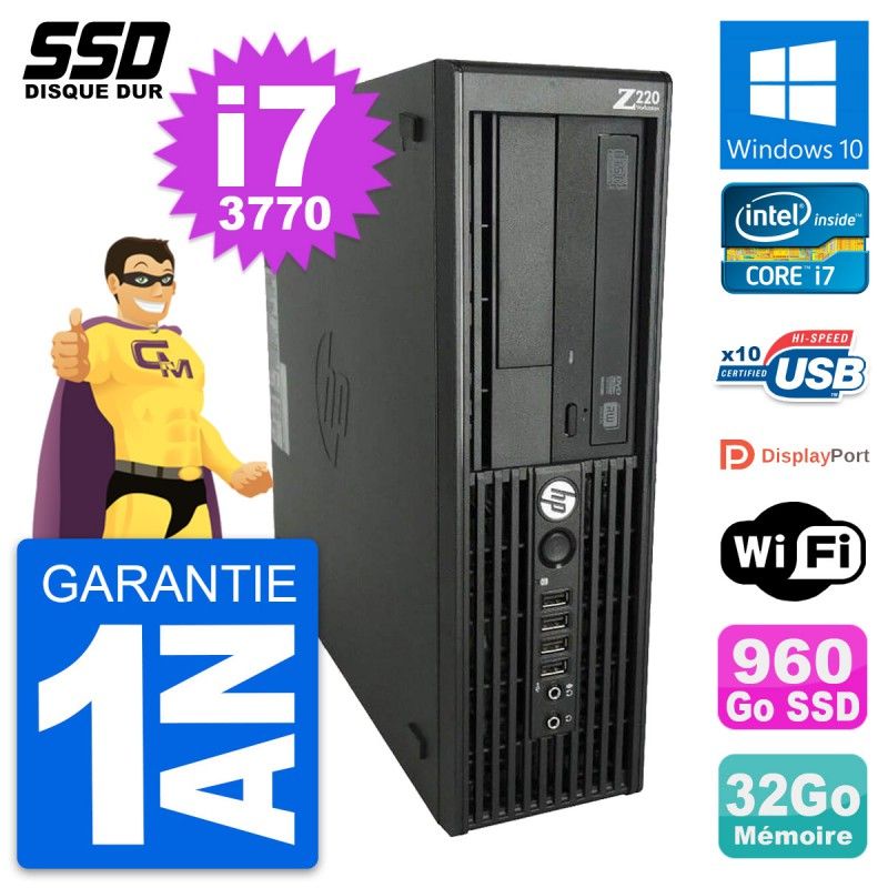 HP WorkStation Z220 SFF - Intel Core i7-3770, 32GB RAM, 960GB SSD, Windows 10