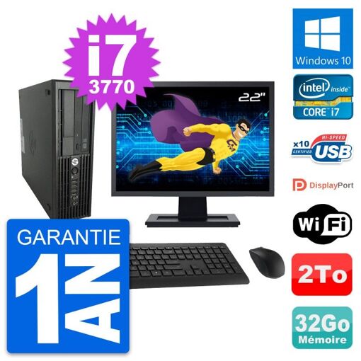 HP WorkStation Z220 SFF Computer - 22" Screen, i7-3770, 32GB RAM, 2TB HDD, Windows 10, WiFi