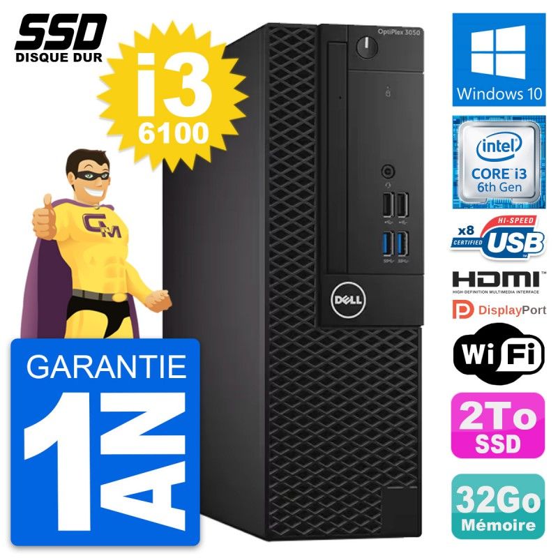 Dell OptiPlex 3050 SFF - Intel Core i3-6100, 32GB de RAM, 2TB SSD, HDMI, WiFi