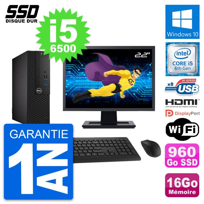 Dell OptiPlex 3050 SFF Computer - 22" Screen, Intel i5-6500, 16GB RAM, 960GB SSD, HDMI