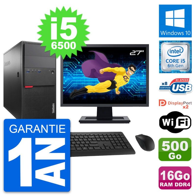 Lenovo M800 Desktop PC - 27" Screen, Core i5-6500, 16GB RAM, 500GB HDD, Windows 10, WiFi
