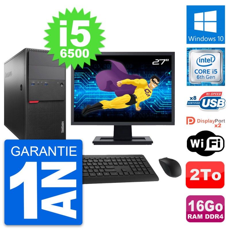 Lenovo M800 Desktop PC - 27" Screen, Intel i5-6500, 16GB RAM, 2TB Storage, Windows 10