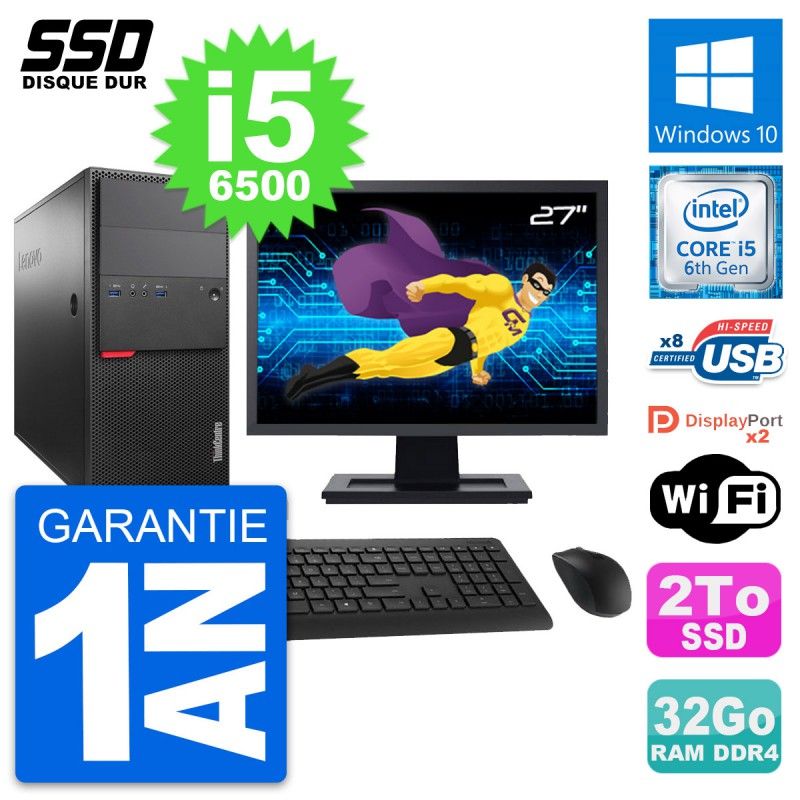 Lenovo M800 Desktop Computer - 27" Screen, Intel i5-6500, 32GB RAM, 2TB SSD, Windows 10, WiFi