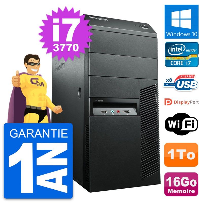 Lenovo ThinkCentre M92p Core i7-3770 16GB RAM 1TB HDD Windows 10 Wi-Fi Desktop PC