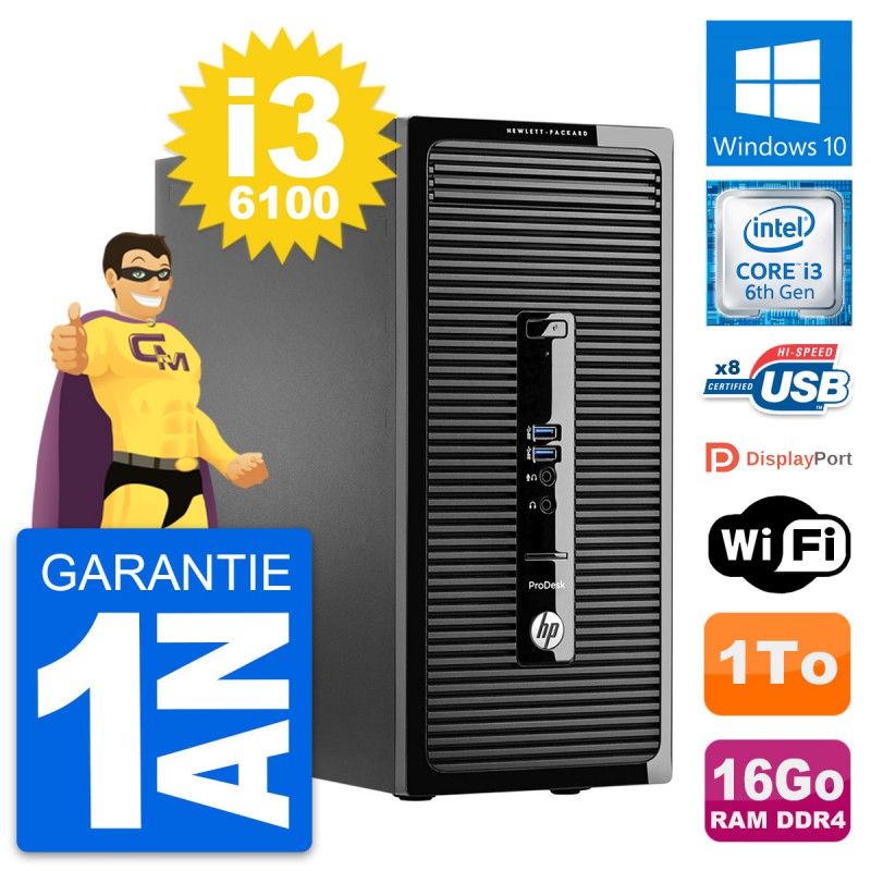 HP ProDesk 400 G3 MT Desktop PC - Intel i3-6100, 16GB RAM, 1TB HDD, Windows 10
