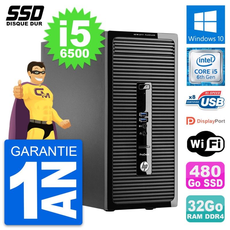 HP ProDesk 400 G3 MT - Intel i5-6500, 32GB RAM, 480GB SSD, Windows 10, WiFi