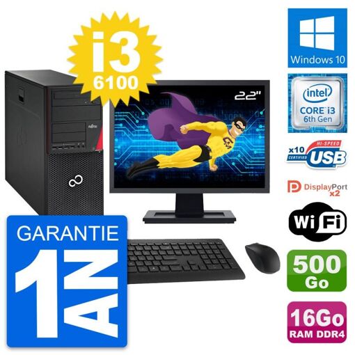 Fujitsu P756 MT 22-Inch Computer - i3-6100, 16GB RAM, 500GB HDD, Windows 10, WiFi