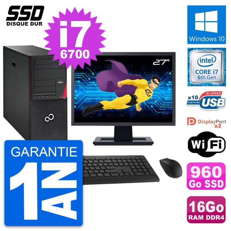 Fujitsu P756 27-Inch PC Tower - Intel i7-6700, 16GB RAM, 960GB SSD, Windows 10, WiFi