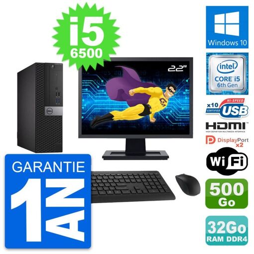 Dell OptiPlex 5050 SFF PC - 22" Screen, i5-6500, 32GB RAM, 500GB HDD, HDMI