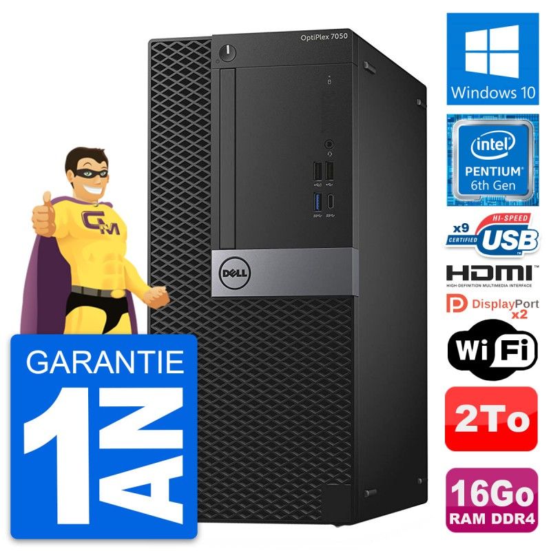 Dell OptiPlex 7050 Desktop Computer - Intel G4400, 16GB RAM, 2TB HDD, HDMI, WiFi