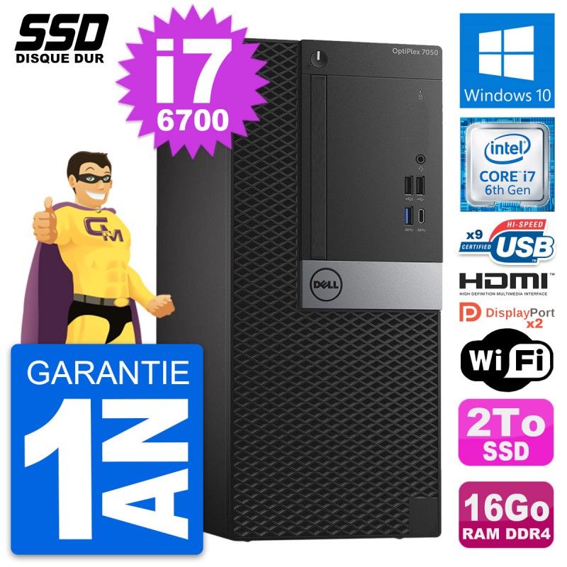 Dell OptiPlex 7050 Desktop PC - Intel i7-6700, 16GB RAM, 2TB SSD, HDMI, WiFi