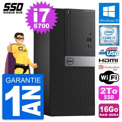 Dell OptiPlex 7050 Desktop PC - Intel i7-6700, 16GB RAM, 2TB SSD, HDMI, WiFi