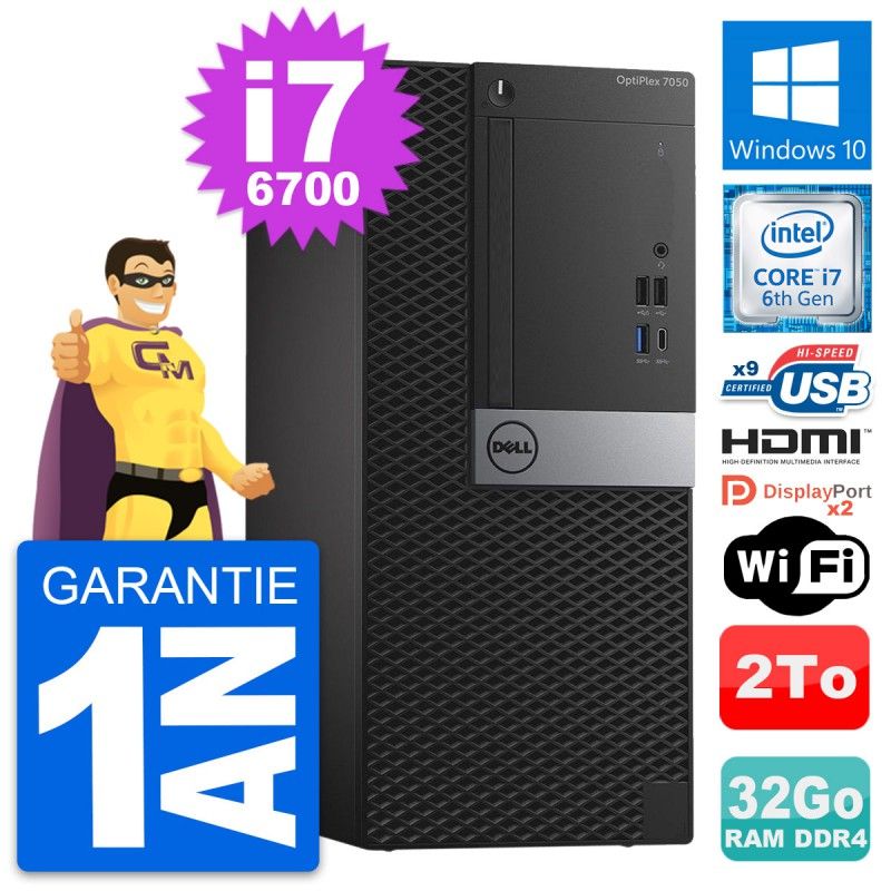 Dell OptiPlex 7050 Desktop Computer - Core i7-6700, 32GB RAM, 2TB Storage, HDMI, WiFi