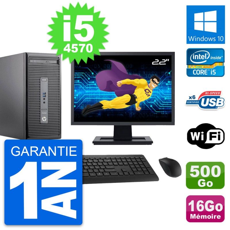 HP ProDesk 400 G2 MT Desktop PC, 22" Screen, i5-4570, 16GB RAM, 500GB HDD, Windows 10, Wifi