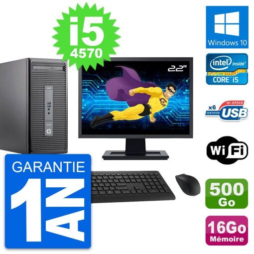 HP ProDesk 400 G2 MT Desktop PC, 22" Screen, i5-4570, 16GB RAM, 500GB HDD, Windows 10, Wifi