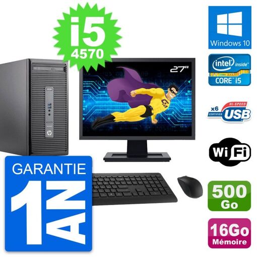 HP ProDesk 400 G2 MT Desktop Computer, 27" Screen, i5-4570, 16GB RAM, 500GB HDD, Windows 10, WiFi