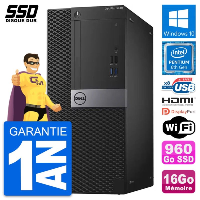 Dell OptiPlex 3040 Desktop PC - Intel Pentium G4400, 16GB RAM, 960GB SSD, HDMI, WiFi