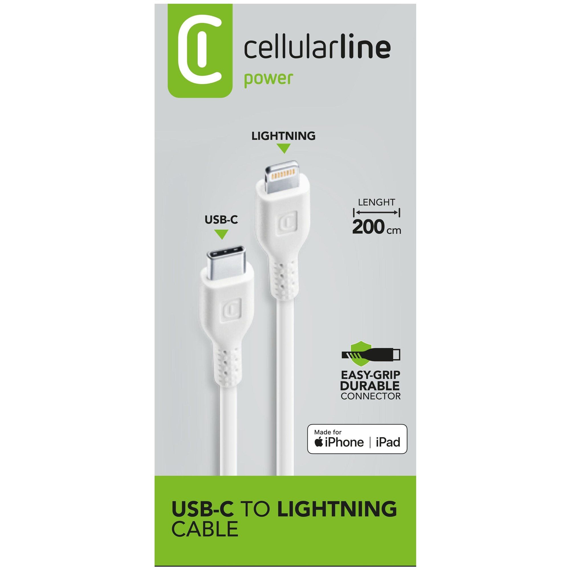 Câble de charge Cellularline 200 cm - USB-C vers Lightning