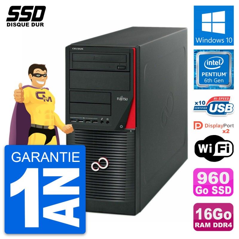 Fujitsu Celsius W550n MT Desktop PC - Intel G4400, 16GB RAM, 960GB SSD, Windows 10, WiFi