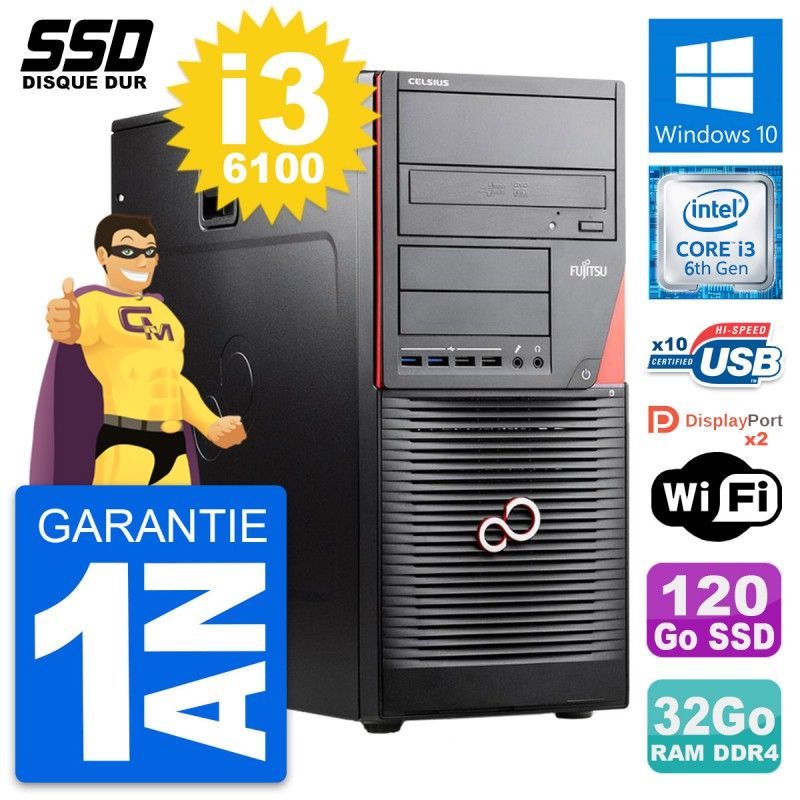 Fujitsu Celsius W550n MT Core i3-6100 32GB RAM 120GB SSD Windows 10 WiFi