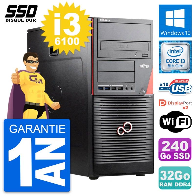 Fujitsu Celsius W550n MT Core i3-6100 32GB RAM 240GB SSD Windows 10 Wi-Fi