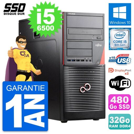 Fujitsu Celsius W550n MT con procesador Intel Core i5-6500, 32GB de RAM, 480GB SSD, Windows 10, Wifi