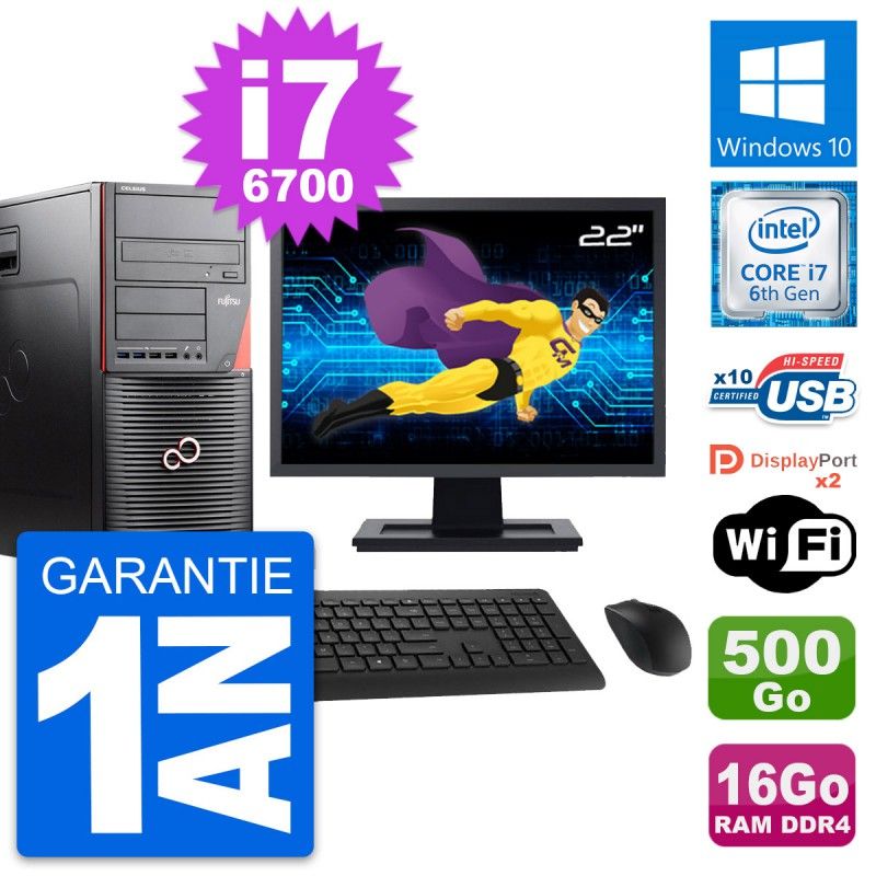 Fujitsu W550n Mid-Tower PC - 22" Screen, i7-6700, 16GB RAM, 500GB HDD